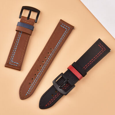 Italian Genuine Leather Watch Strap With Colorful Stitching
