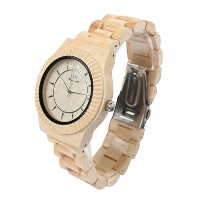 White Round Small Three-Hand Wooden Quartz Watch · Featuring Japan Miyota PC21 Movement | Customizable Logo - SHX