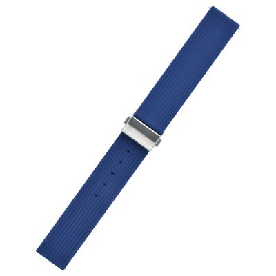 Premium Blue Grooved Silicone Watch Strap with Safety Clasp
