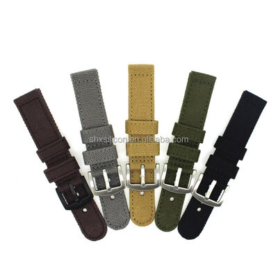 Good price ROHS pass Stock 22/24mm Canvas Bracelet for Watch Black/grey/sandy/Dark Green/brown Not Specified online