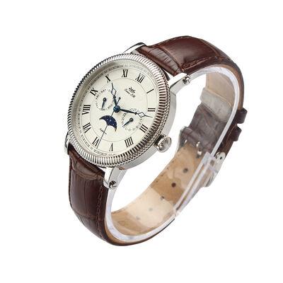 Good price Wristwatch Men Women Analog Moon Phase Quartz Elegance Watches Stainless Steel OEM ODM Leather Strap 20mm Band Length 125x75mm online