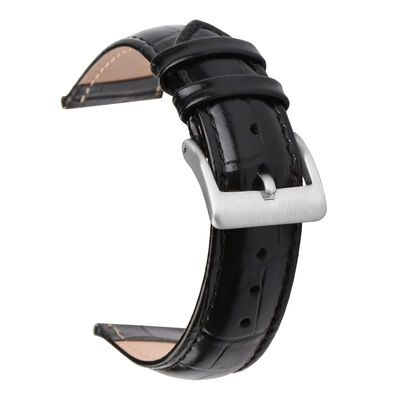 Good price Pantone Color SHX Black Alligator Pattern Genuine Calf Leather Watch Wrist Band Strap for Luxury Timepieces online