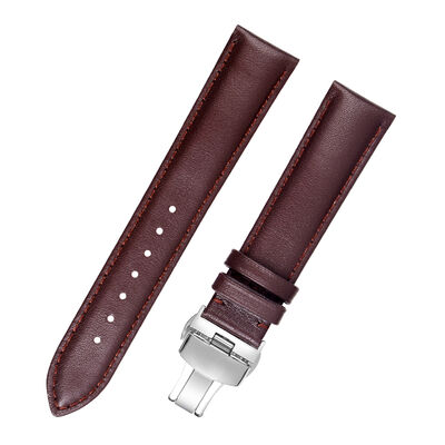 Good price Solid Color Genuine Leather Watch Strap With Butterfly Clasp | Logo Customization Available —MOQ50 online