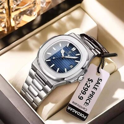 Good price Poedagar Best Men Watch Blue Green Black Silver Stainless Steel Quartz Watch Waterproof Fashion Luxury Men's Wristwatch online