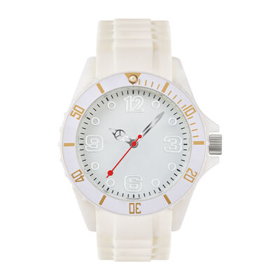 Good price SHX Elegant White/Vibrant Hot Pink Silicone Wristwatch · Subtle Gold Trim Accents | Customisable Colours and Logo - OEM/ODM online