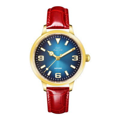 Good price Sapphire Crystal Watch With Bright Red Alligator Leather Strap | Customizable Logo - OEM/ODM online