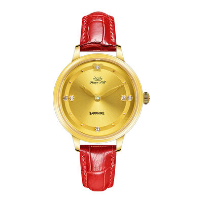 Good price Elegant Minimalist Gold Quartz Watch-Red Genuine Leather Strap online